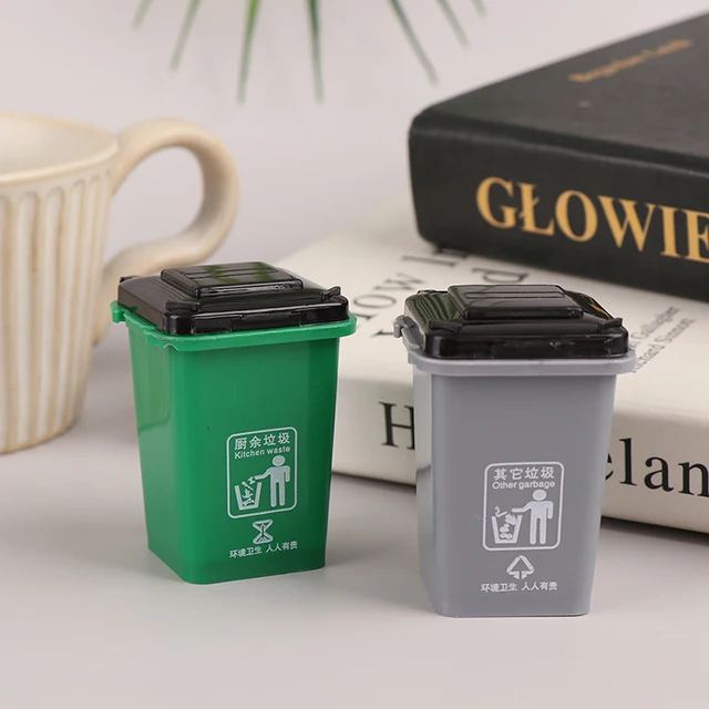 1:12 Dollhouse Decor Toys MiniTrash Can Model / Mini Waste Bin / Pen Organizer Home Storage Can Plastic Rolling Trash Bin 6