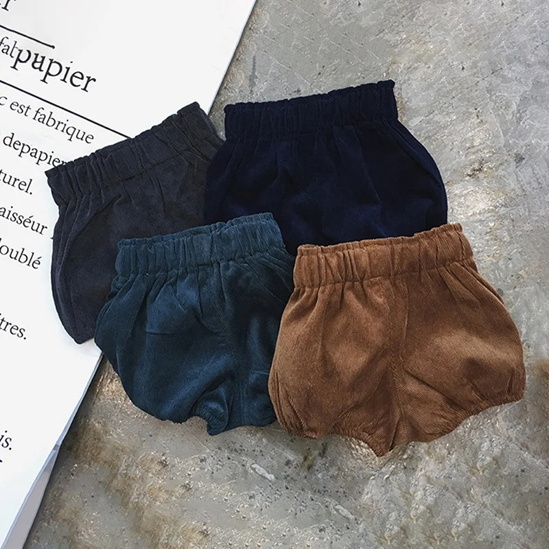 

Hot 0-5T Spring-Autumn Comfortable Pants Baby Girls Corduroy Thicken Warm Loose Elastic Pants Shorts Solid Color Mid Waist Wild
