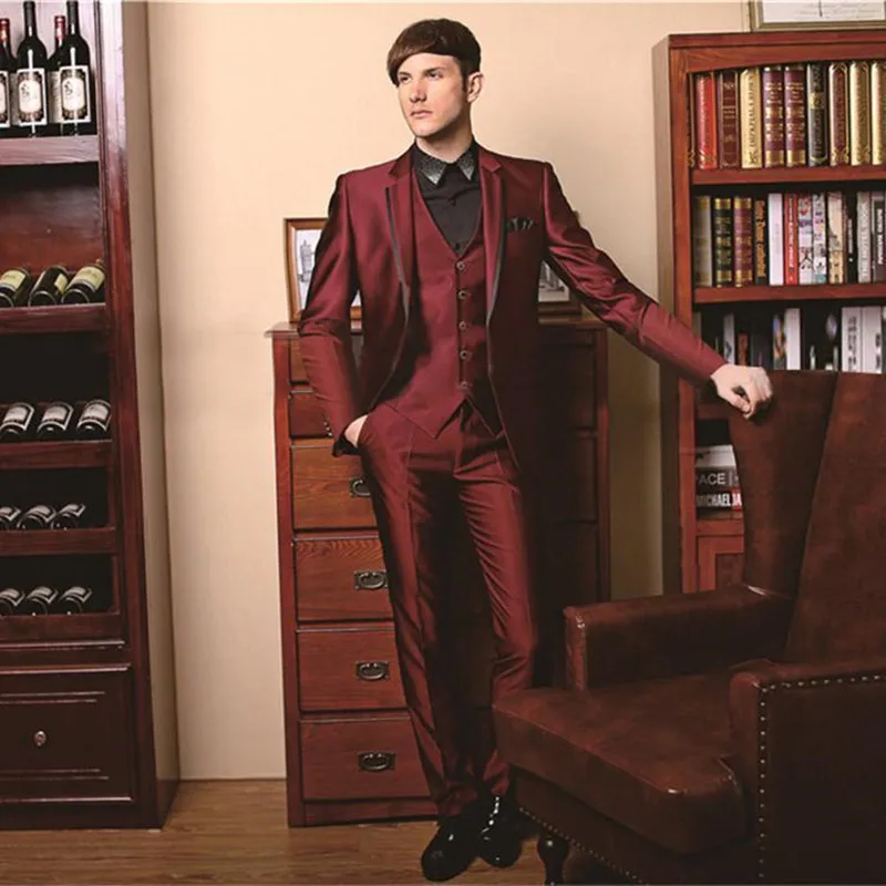 

One Button Groom suits for Wedding The Best Man Suits For mens Suits Business Party tuxedos (Pant+Jacket+Vest) Custom Made