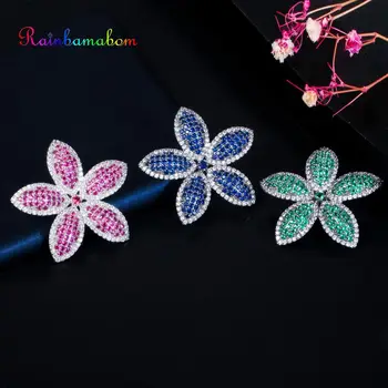 

Rainbamabom Bohemian 925 Solid Sterling Silver Created Moissanite Gemstone Flower Earrings Ear Studs Wedding Jewelry Wholesale