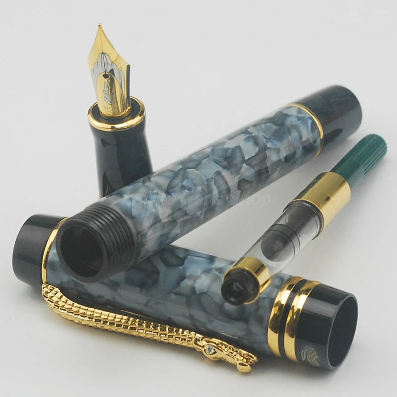 Caneta de Tinta Dourado para Escrever Crocodilo Celulóide Caneta Tinteiro Gelo Cinza Médio Nib 0.7mm Escrita Presente Clipe 6 Cheap Canetas tinteiro
