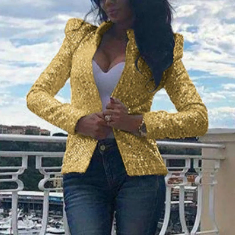 

Fashion Sequins Jackets Glitter Night Club Long Sleeve Women Coat Slim Gold Sliver Shining Autumn Jackets Outerwear Female GV928