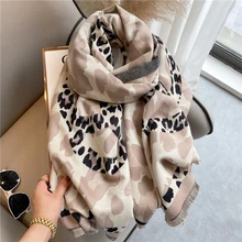 

lady Cashmere Scarf Winter Wram Leopard Hijab Thick Pashmina Shawls Lady Wraps Printed Blanket Tassel Large Bufanda Echarpe