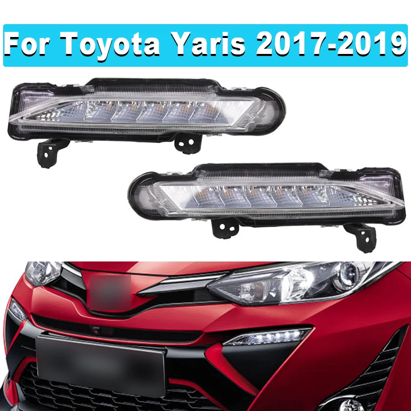 For Toyota Yaris 2017 2019 Car LED DRL Left and Right Daytime Running Lights with Turn Signals