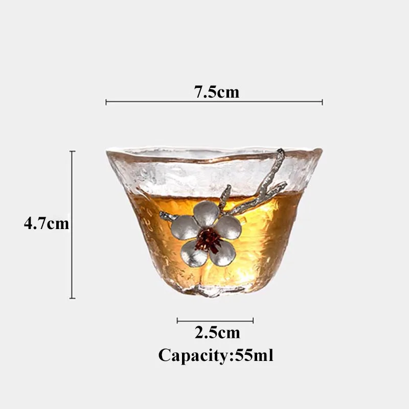 4 шт./лот, креативные прозрачные термостойкие стеклянные чайные чашки ручной работы, оловянный сливовый чайный набор кунг-фу, маленькая чайная чаша, мастер-чашка