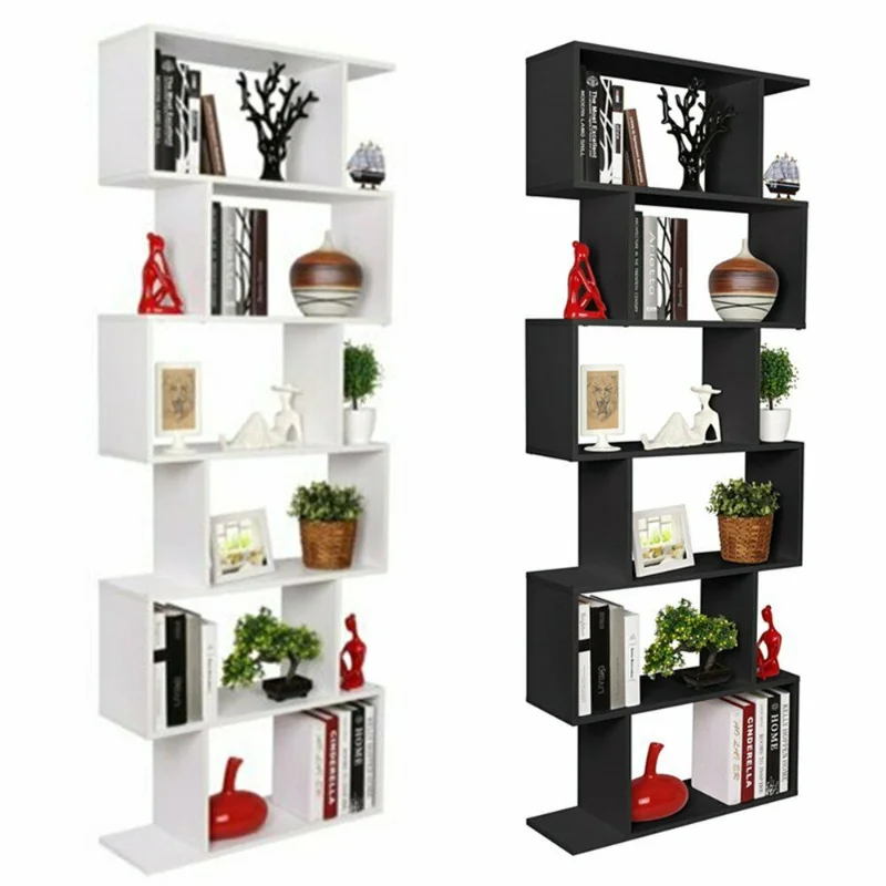 

All Oversea Stock!!! 6 Layer Corner Bookshelf Living Room Decor Bookcase Black Fashion Storage Shelf Wall Bedroom Furniture HWC