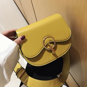 

Solid color Saddle bag 2020 Fashion New High quality PU Leather Women's Designer Handbag Lock Shoulder Messenger Bag