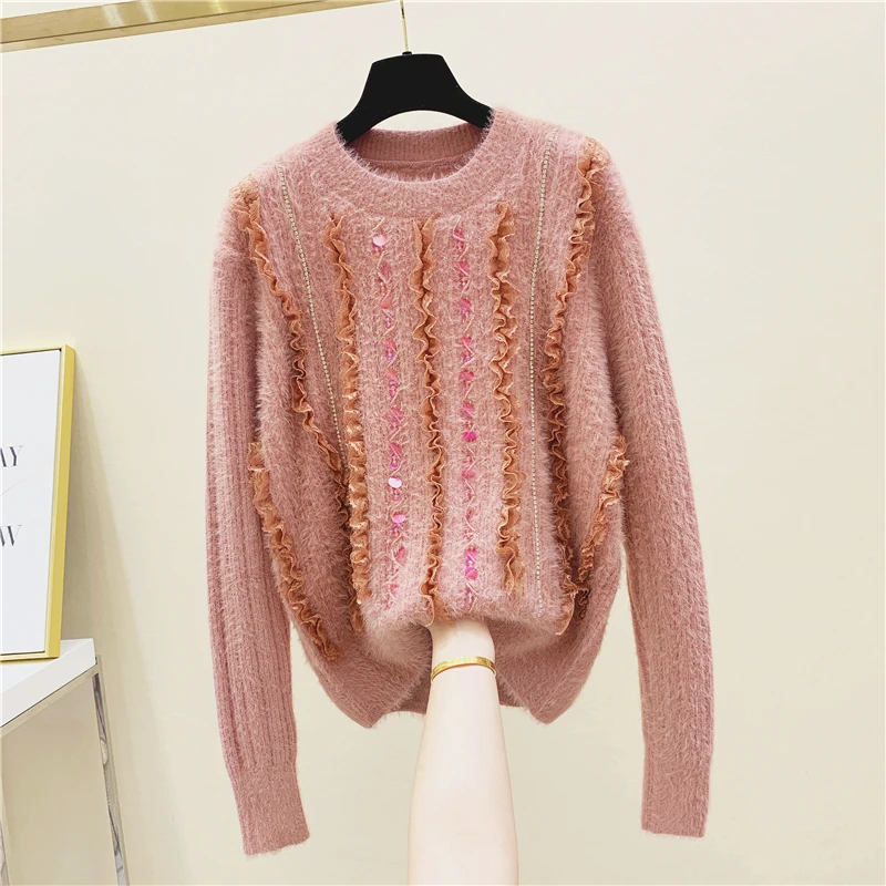 

2020 Spring Winter Sweater Women's Loose-Fit Outer Wear Retro Lazy Wind Sequined Fairy Sweater Jacket Female Jumper Sequin Knit