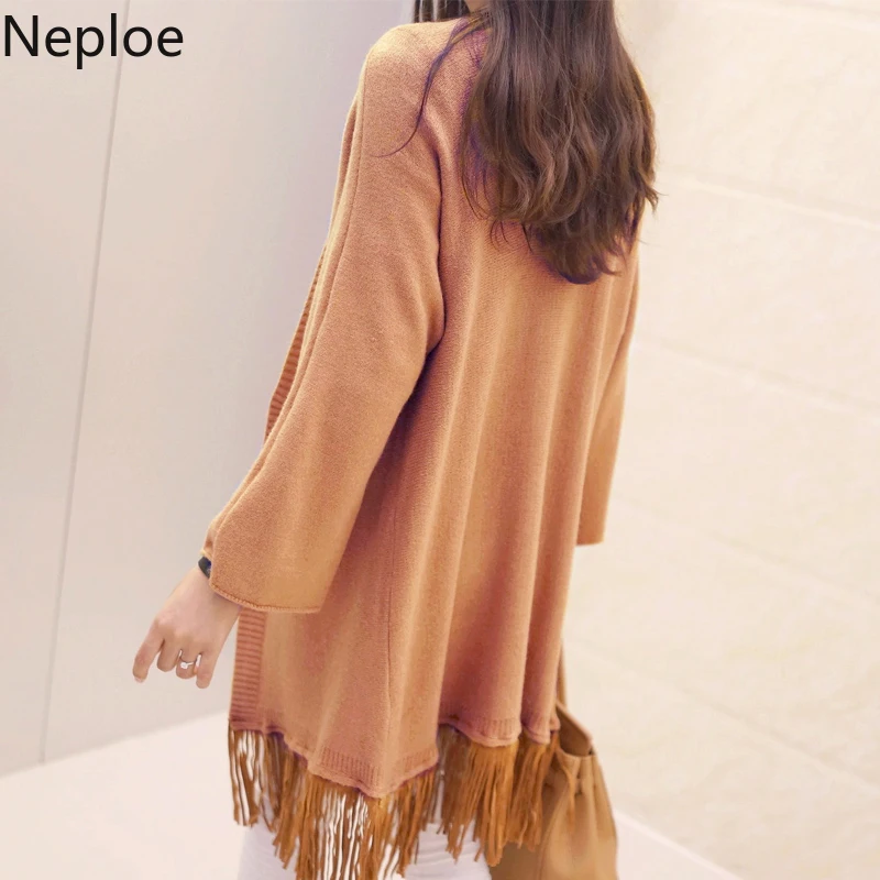 Neploe корейский Crazy style Свободный дикий кардиган Feminino с v-образным вырезом кисточкой мин длинный вязаный свитер Простой Sueter Mujer Invierno 45958