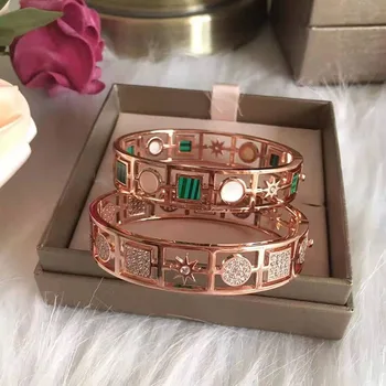 

Trendy 925 Silver Bangles Red and Green Charm Bracelets Wide Bangle for Women Lover Jewelry Pulseiras
