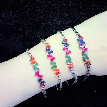 

10pcs/lot Wholesale Brass Bracelet Pave Color Cubic Zirconia Irregular Random Tube Adjustable Bracelet Fashion Jewelry