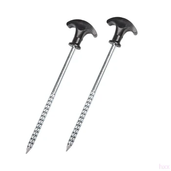 

New 2pcs Hiking Camping Tent Nail T-shape Screw Hard Frozen Soil Iron Tent Pegs