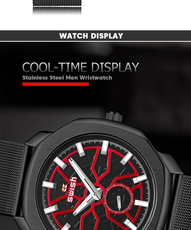 SWISH Brand Designer Quartz Watches Men Stainless Steel Dress Wristwatch 2021 New Fashion Milan Strap Small Second Dial Working