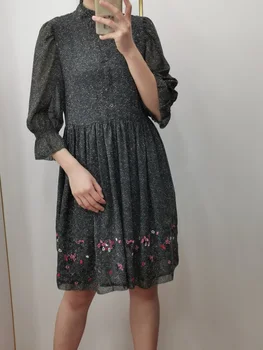 

Women Dresses 2020 Spring and Summer Skirt Colorful Embroidery Beaded Stand Collar Print Dress