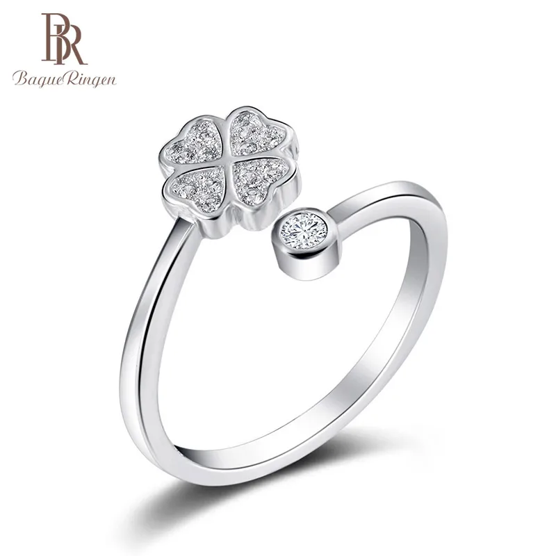 Bague Ringen, хорошие продавцы, серебро 925, ювелирное изделие, кольцо на палец, женский стиль, для бизнеса, Подарок на годовщину, подарок на счастливый клевер, простой подарок - Цвет камня: Silver Color