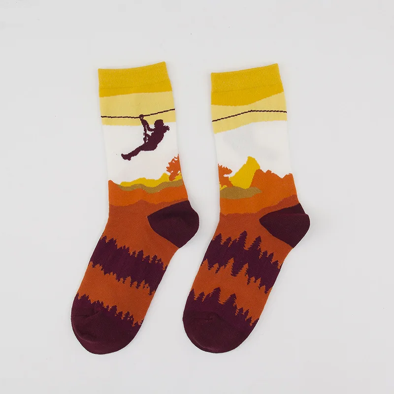[HEPOSCKONE] Креативные носки со смешным рисунком с природным пейзажем; сезон осень-зима; стильные хлопковые цветные теплые носки; Новинка - Цвет: 2