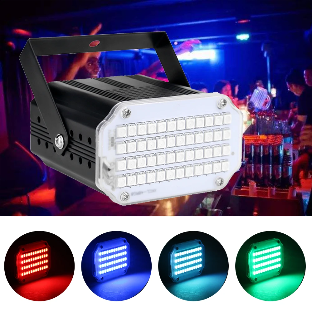 48 LED Мини мигающий дискотечный светильник RGB УФ белый стробоскоп со звуком