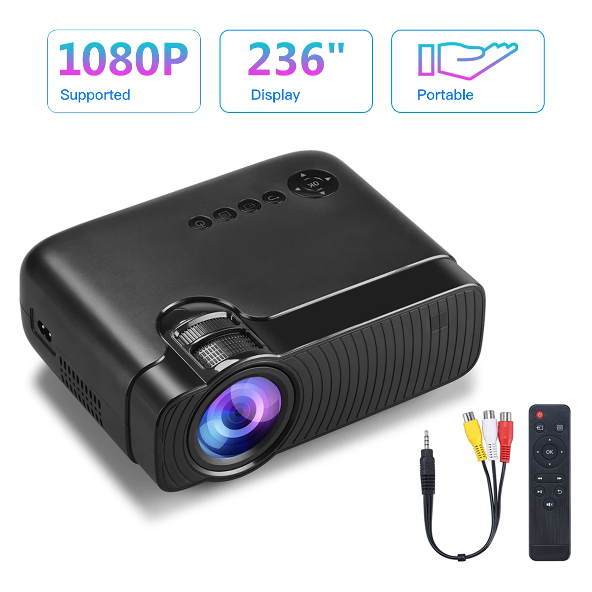 Mini LED Projector 1080P Supported 3500 Lux 50 000 Hours Lamp Life 236 Inch Display Portable Movie Built-in Speaker | Электроника