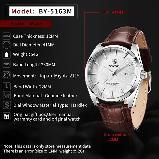 BENYAR Fashion Mens Watches Top Brand Luxury Military Quartz Watch Leather Waterproof Sport Watch Men Clocks reloj hombre 2022 6