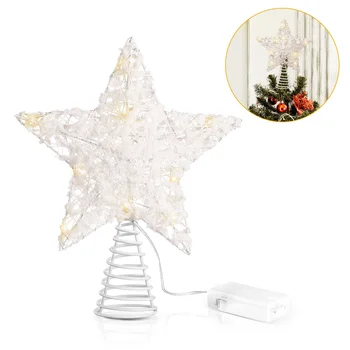 

20 x 24 cm Christmas Tree Topper Star with 15 LED String Lights For Christmas Home Party Decoration (White)
