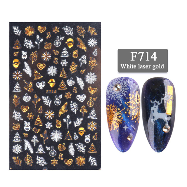 Christmas Nail Art Decoration Stickers Sparkly Gold White Colorful Glitter Geometry Snowflake Winter Slider Nail Foils1pcs
