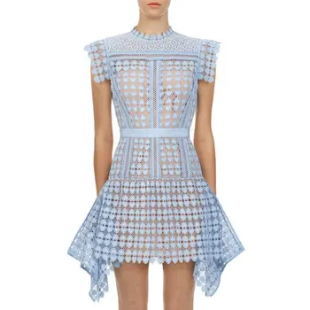

New arrival Self Portrait Heart-shape Pattern Lace Dress Women's Hollow Out Butterfly Sleeve Irregular Ruffles Dresses vertidos