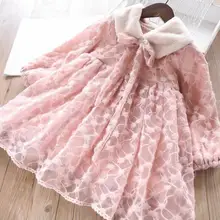 Новые детские кружевные платья с меховым воротником Рождественская одежда принцессы для девочек 5 шт./партия