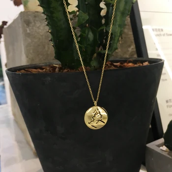 

925 Sterling Silver Human Abstract Face Necklace kolye Personality Fashion Round Coin Necklace For Women collares collier