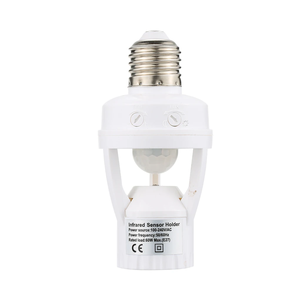 

360 Degree Detection LED Lamp Base PIR Infrared Motion Sensor E27 LED Light Lamp Base Holder Bulb Socket Day & Night 2 Modes