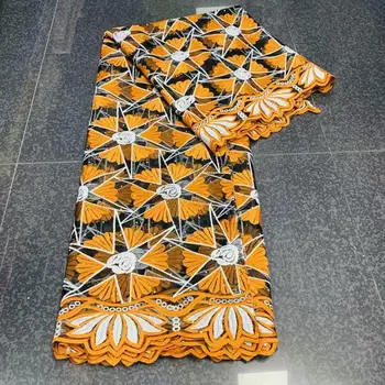 

High Quality Yellow 100%Pure Cotton African Swiss Voile Lace Fabric French Stones Embroidery Voile Lace Materials In Switzerland