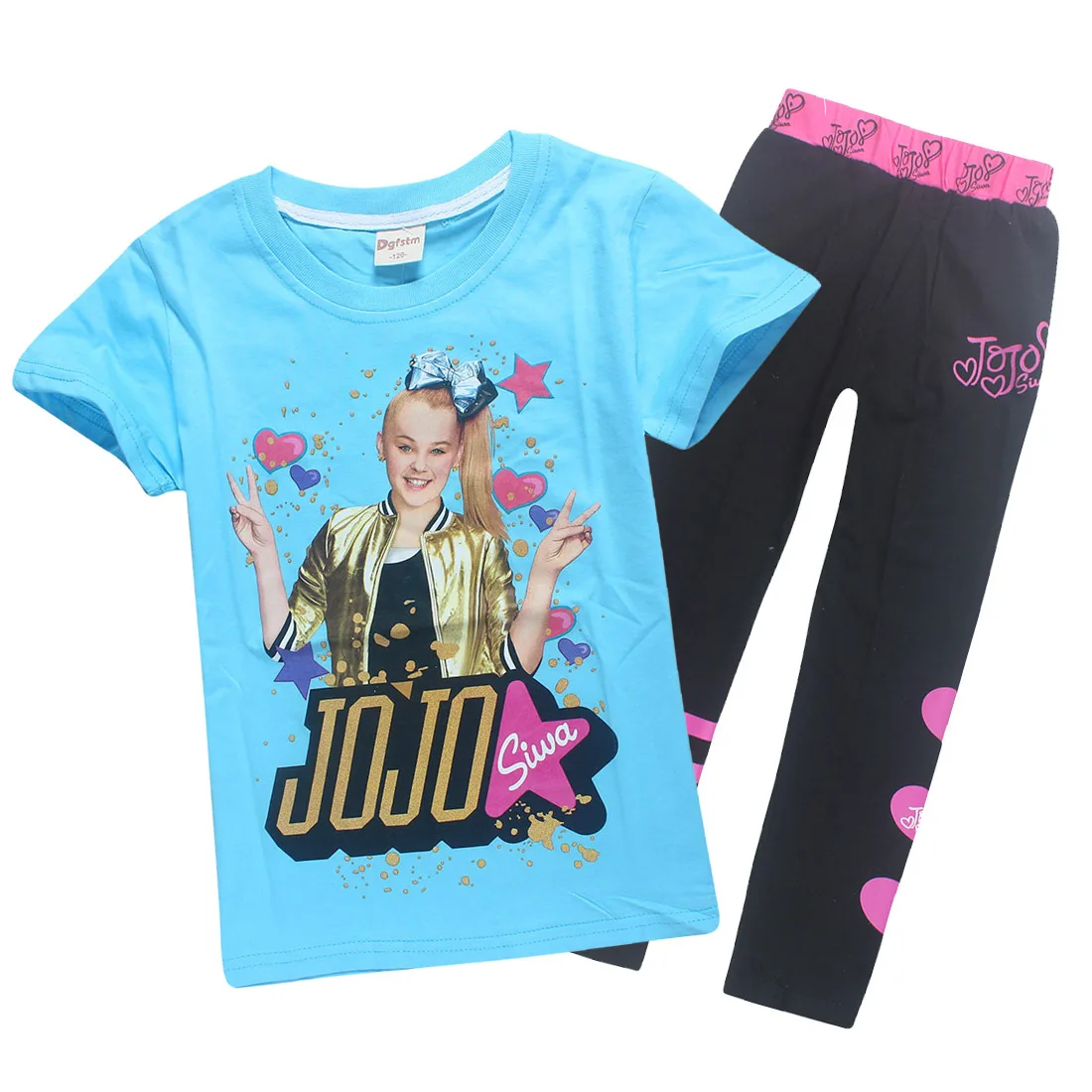 Летние синие детские футболки с героями мультфильмов JOJO SIWA хлопковые футболки с круглым вырезом для маленьких девочек комплекты с