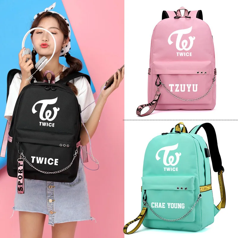 

Twice Weeks Tzuyu Yu Set Extension Sun Color Ying Celebrity Style Shoulder School Bag Korean-style Students Women's Large USB Ch