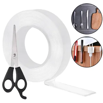 

Nano Traceless Adhesive Tape Washable Removable Multipurpose Double Sided Tape with Scissors for Photos Carpet Wall Kitchen 16ft
