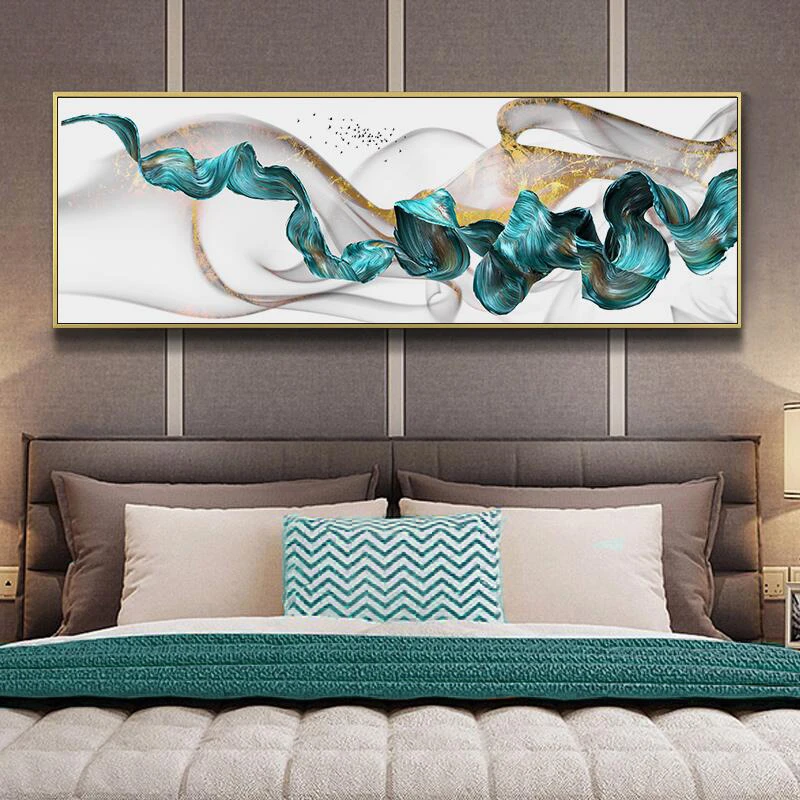 Abstract Golden Jade Splash Fine Wide Format Wall Art Canvas Paintings Print Poster Pictures