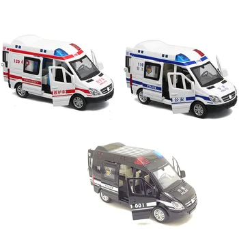 

1:32 Rescue Ambulance Police Diecast Metal Car Model with Pull Back Sound Light for Children Toys Gifts