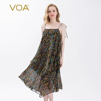 

VOA Printing 12 at M Georgette Backless Adjustable Shoulder Strap Shoulder Rope with Black Pullover Piece Silk A2
