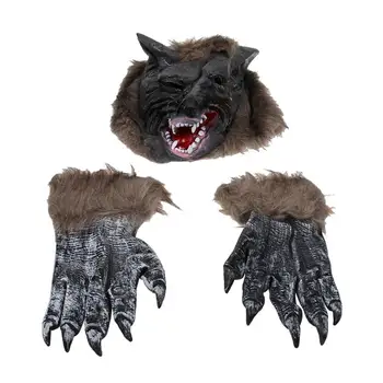 

Halloween Wolf Head Claw Props Terrible Wolf Makeup Mask for Festival Party Gathering 1pcs Gray Wolf Mask 1 Pair of Claw Gloves
