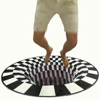 

Fun Bottomless Hole Carpet Round Black White Grid 3D Illusion Vortex Room Bedroom Anti-Slip Floor Mats Home Fashion Rugs