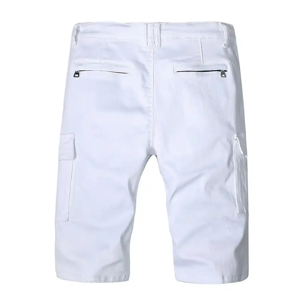 white denim knee shorts