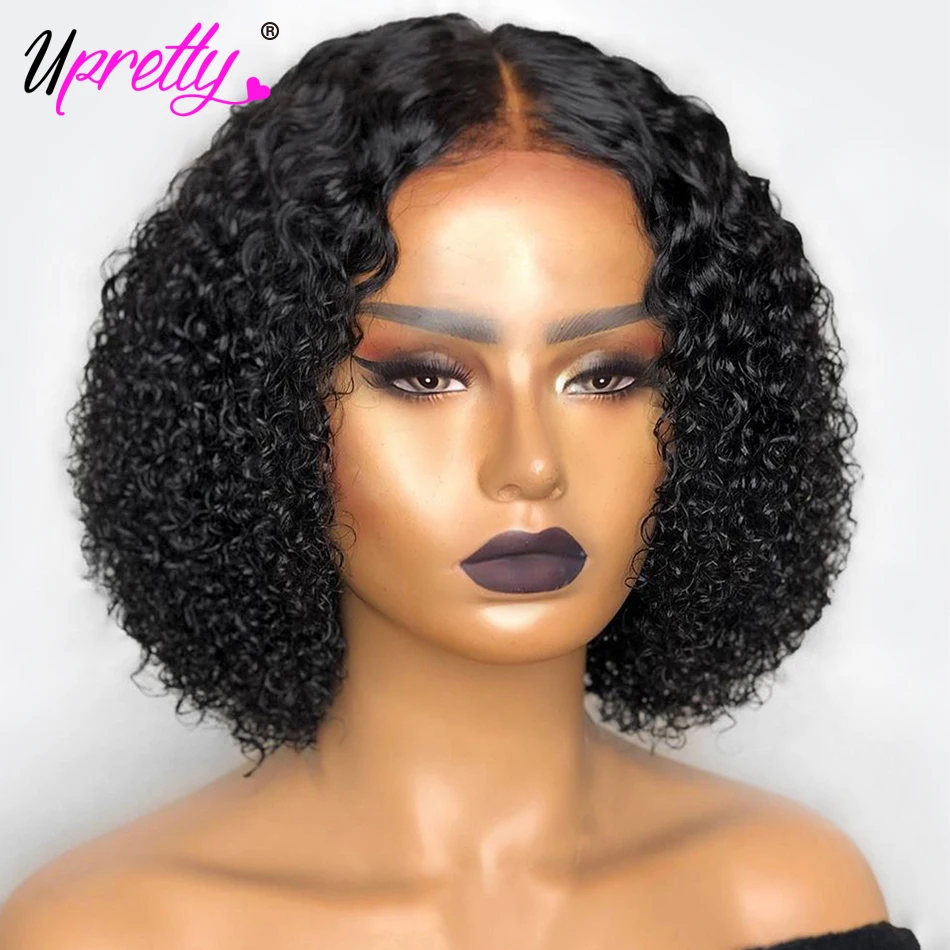 Upretty короткий парик Боб 4x4 курчавый кудрявый с застежкой на сетке предварительно
