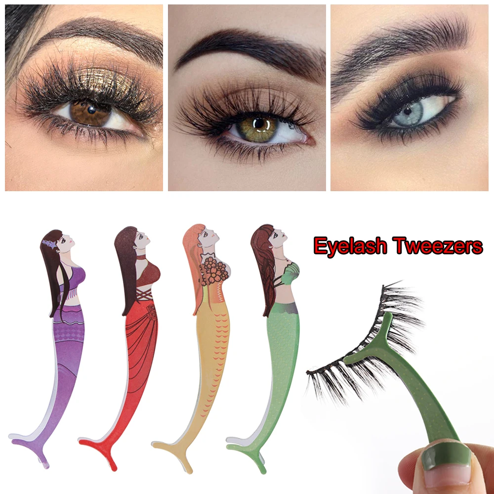 

1pc Mermaid Eyelash Tweezers Applicator Clip Nipper Eye Makeup Tools Accessories For False Eye Lashes Extension