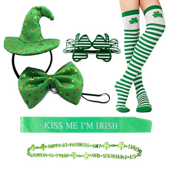 

6 Pieces / Combination St. Patrick's Day Party Set Irish Set Green Clover Go Hoop Glasses Socks Decoration Supplies