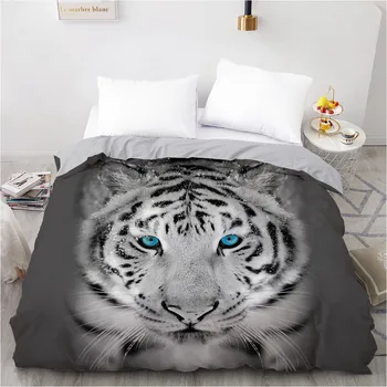 

3D Design Custom Duvet Quilt Comforter Blanket Cover Case Bed Linens Bedding Set Black 155x215cm Animals Tiger Home Textile