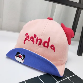 

Panda Embroidery Baby Baseball Cap Solid Infant Kids Boys Girls Windproof Skull Cap with Wide Brim Cotton Lining Velcro Closure