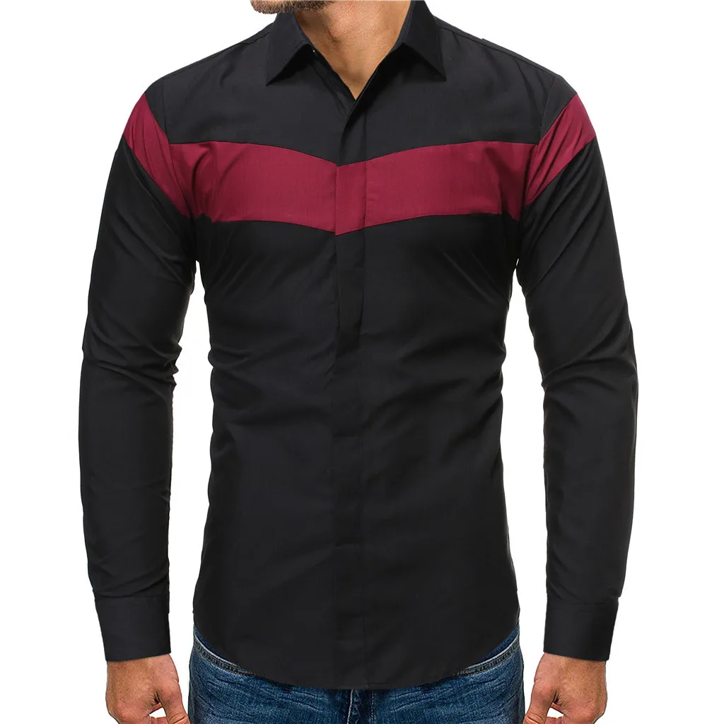 Camisas Masculina осень зима мужская модная индивидуальная цветная Лоскутная рубашка с длинным рукавом мужская деловая рубашка