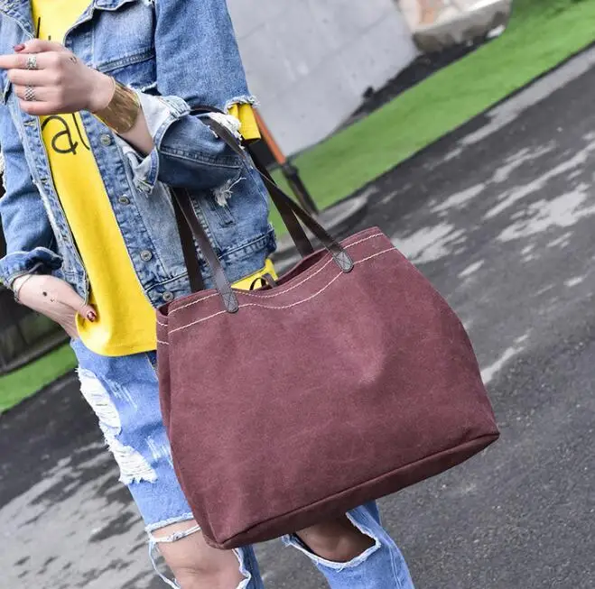 European and American casual women's simple canvas handbags,