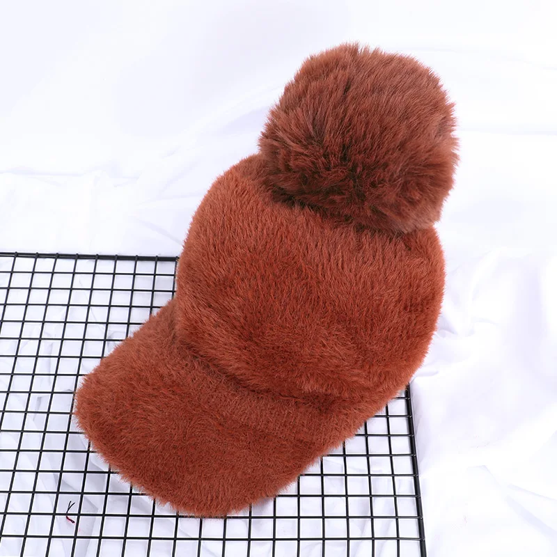 Одноцветная бейсбольная кепка с помпонами зимняя теплая женская шляпа плюс бархатная Удобная Высококачественная хлопковая шапка женская зимняя шапка в горошек - Цвет: Orange