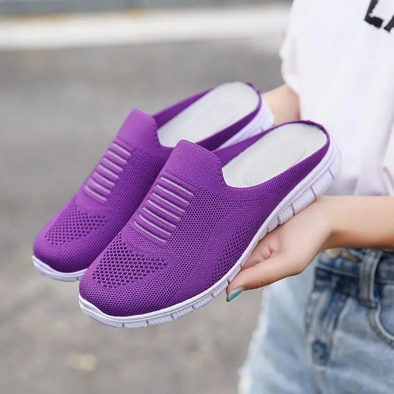 Women lightweight Round Toe Mules Flats Soft House Slippers Female Slides Black Summer Shoes Casual Breathable Mesh Lazy Shoes 3