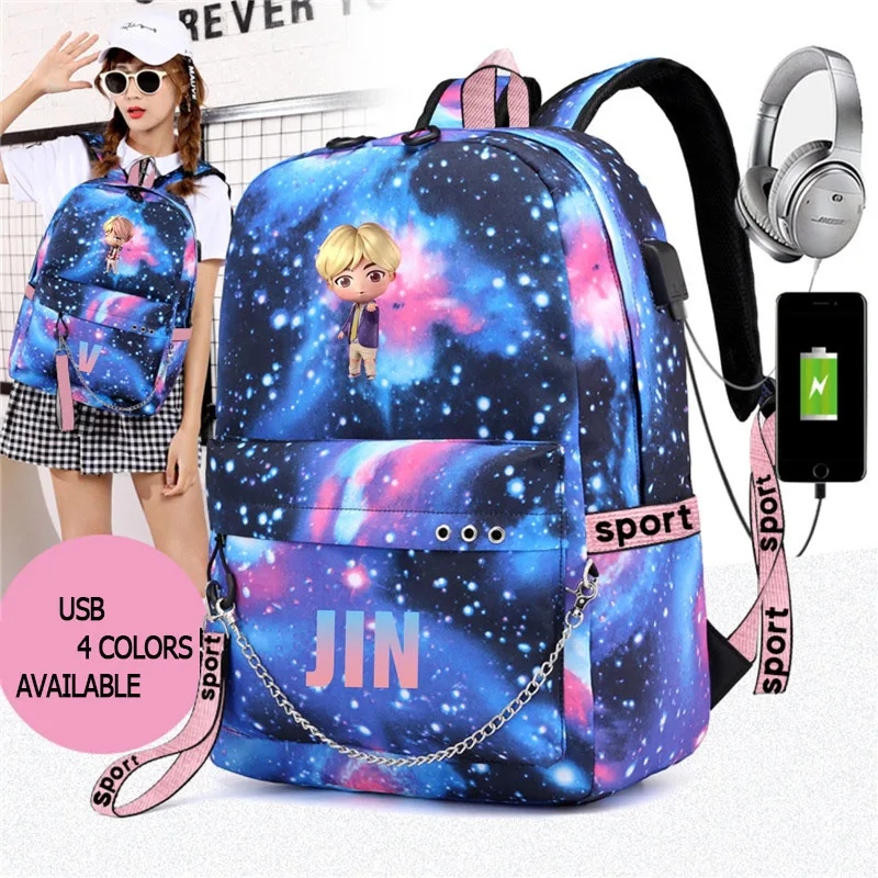KPOP USB Bangtan обувь для мальчиков аниме Звезда рюкзак студентов школьная сумка карта душа Persona Love Yourself JUNG KOOK JIMIN JIN FH129