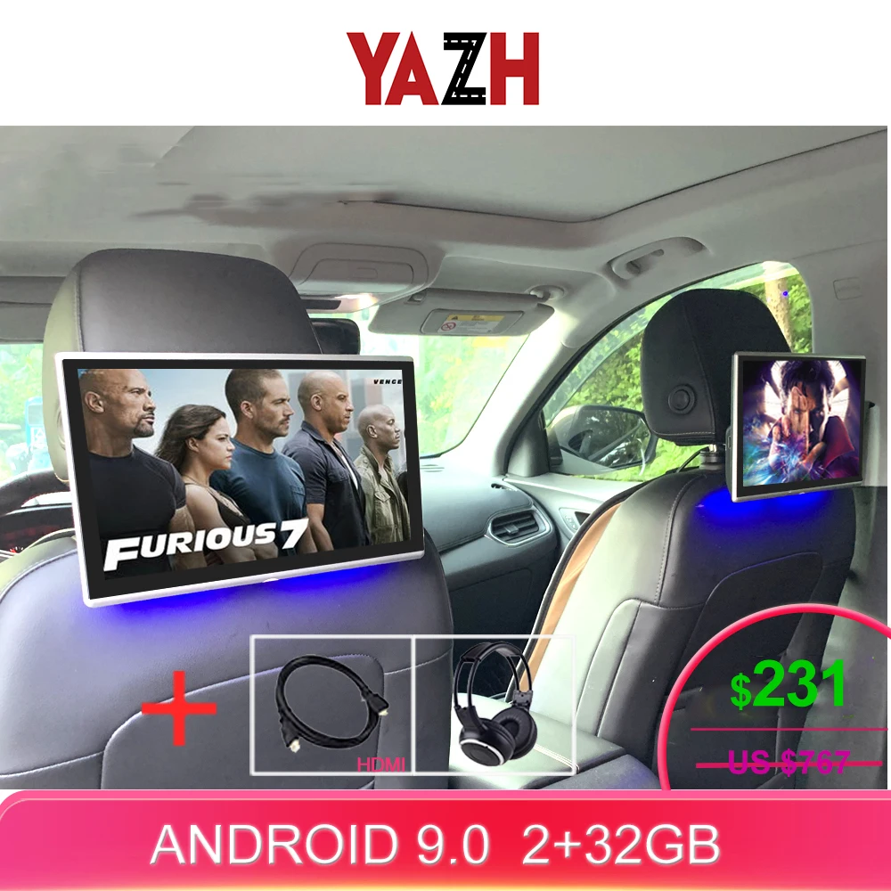 YAZH 2 ГБ 16 Android 9 0 11 6 дюймов Автомобильный android подголовник монитор 1920*1080 aux fm